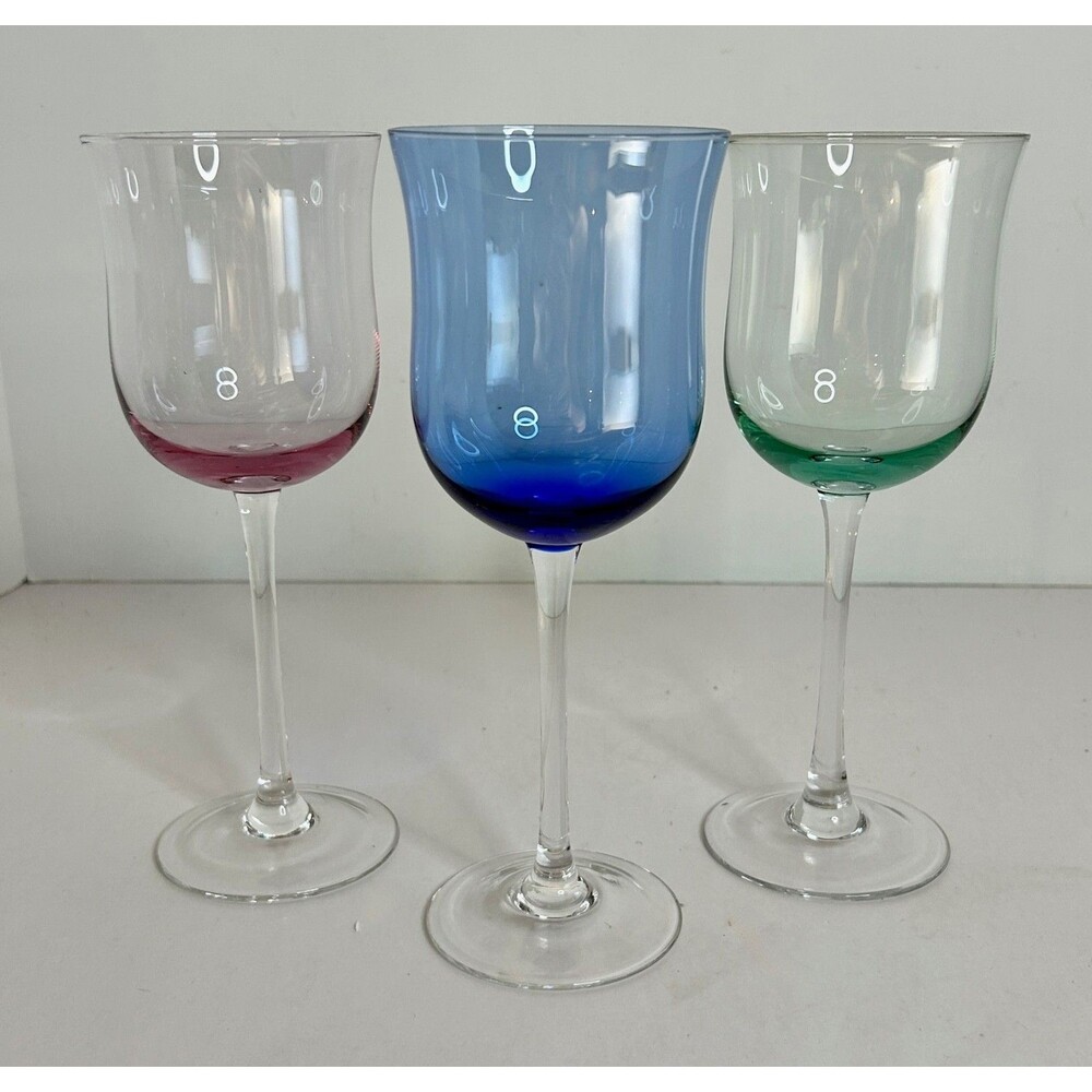 Block Crystal KALEIDOSCOPE All Purpose Wine Glass Goblet (s) LOT OF 3 Colors